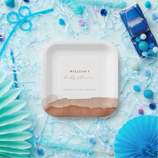 Minimaal Boho Terracotta Ombre Baby shower Papieren Bordje (Feest)