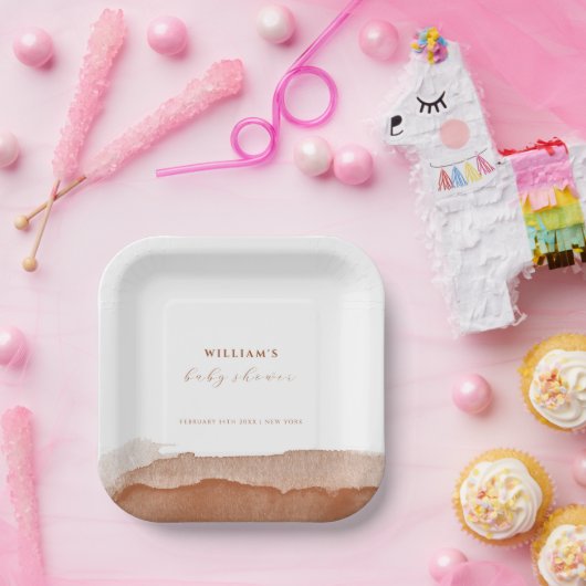 Minimaal Boho Terracotta Ombre Baby shower Papieren Bordje (Feest)