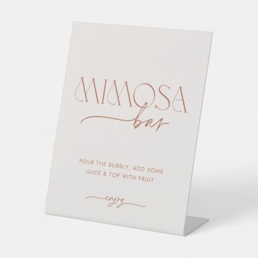 Minimaal Boho Vrijgezellenfeest Mimosa Bar Reclamebord Met Voetstuk (Voorkant)