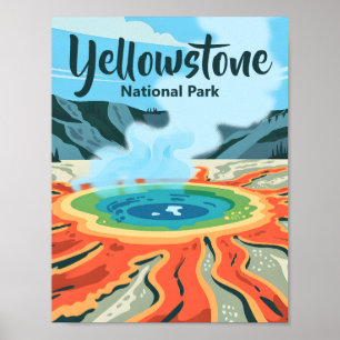 Minimaal Bold Retro Yellowstone Regenboog Hot Spri Poster