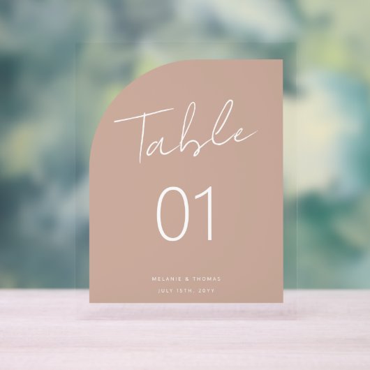 Minimaal boogvormpenseelscript Blush-tabelnummer Acryl Bord (Neutraal)