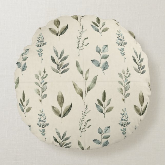 Minimaal botanisch bladpatroon rond kussen (Voorkant)
