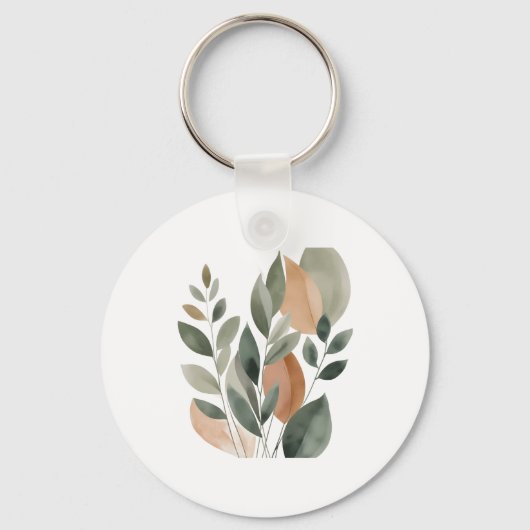 Minimaal Botanisch Bladpatroon Sleutelhanger (Voorkant)