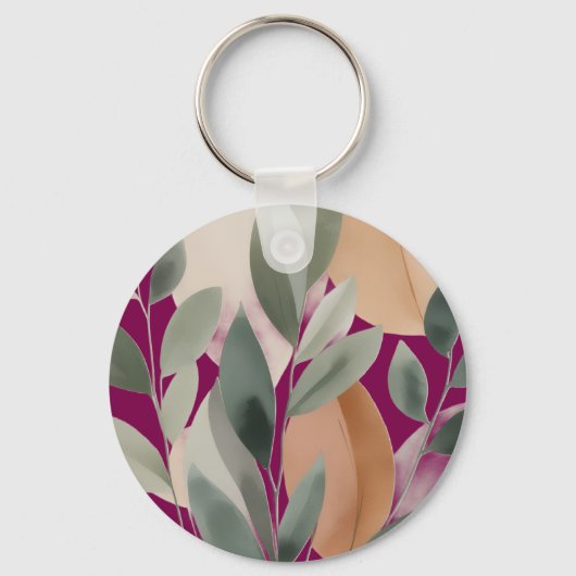 Minimaal botanisch bladpatroon sleutelhanger (Voorkant)