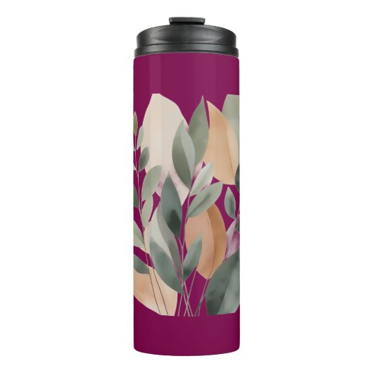 Minimaal Botanisch Bladpatroon Thermosbeker (Voorkant)