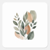 Minimaal botanisch bladpatroon vierkante sticker (Voorkant)