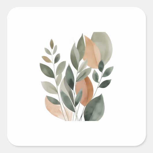 Minimaal botanisch bladpatroon vierkante sticker (Voorkant)