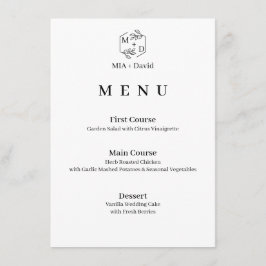 Minimaal Botanisch Elegant Monogram Trouwfeest Menu