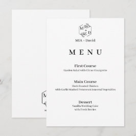 Minimaal Botanisch Elegant Monogram Trouwfeest Menu