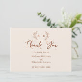 Minimaal botanisch kransmonogram bedankkaart (Staand voorkant)