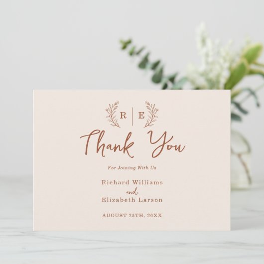 Minimaal botanisch kransmonogram bedankkaart (Staand voorkant)