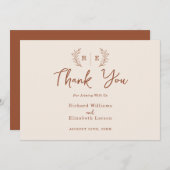 Minimaal botanisch kransmonogram bedankkaart (Voorkant / Achterkant)