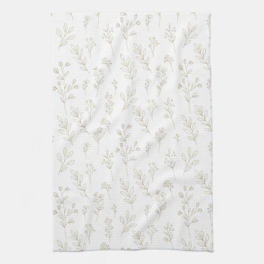Minimaal botanisch lijnenkunstpatroon (9) theedoek (Verticaal)