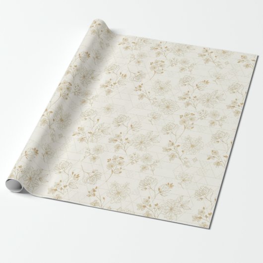 Minimaal botanisch lijnkunstpatroon (2) cadeaupapier (Uitgerold)