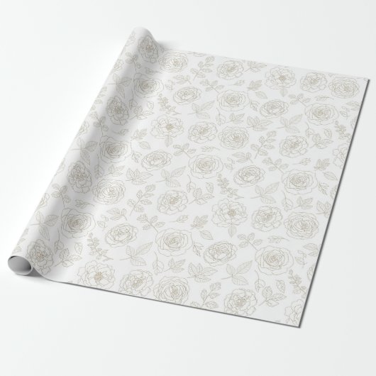 Minimaal botanisch lijnkunstpatroon (4) cadeaupapier (Uitgerold)