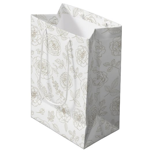 Minimaal botanisch lijnkunstpatroon (4) medium cadeauzakje (Voorkant Gekanteld)