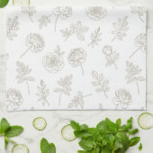 Minimaal botanisch lijnkunstpatroon (8) theedoek (Gevouwen)