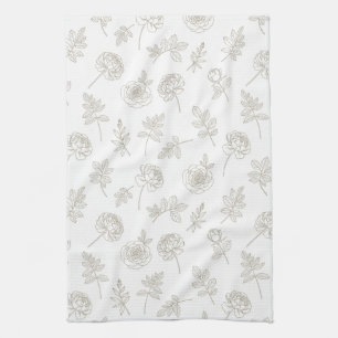 Minimaal botanisch lijnkunstpatroon (8) theedoek