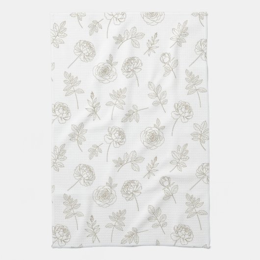 Minimaal botanisch lijnkunstpatroon (8) theedoek (Verticaal)