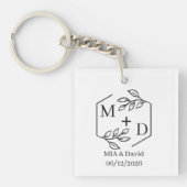 Minimaal Botanisch Monogram Trouwfoto Bedankt  Sleutelhanger (Voorkant)