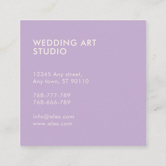 Minimaal Botanisch Paarse Bladeren Patroonscript Vierkante Visitekaartje (Achterkant)