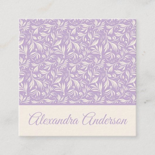 Minimaal Botanisch Paarse Bladeren Patroonscript Vierkante Visitekaartje (Voorkant)