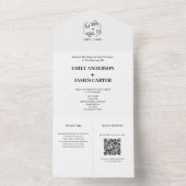 Minimaal botanisch QR-code monogram trouwfeest All In One Uitnodiging (Binnen)