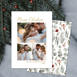 Minimaal Botanisch Script 3 Multi Photo Christmas Feestdagenkaart