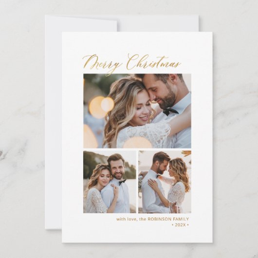 Minimaal Botanisch Script 3 Multi Photo Christmas Feestdagenkaart (Voorkant)