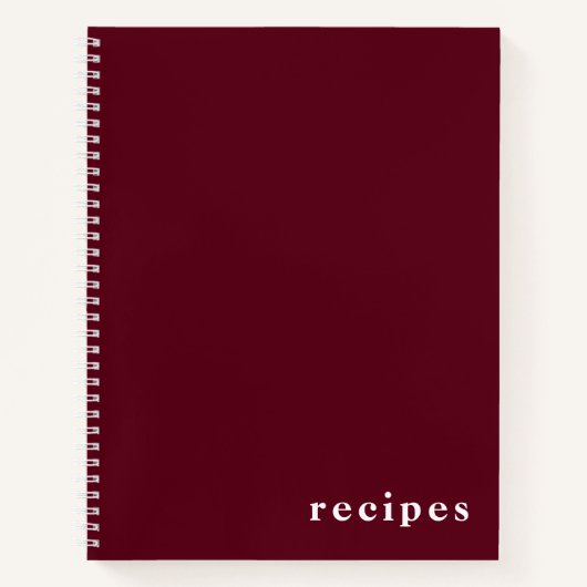 Minimaal Bourgogne-Notitieboek en wit "Recipes" Notitieboek (Voorkant)