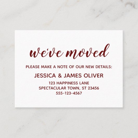 Minimaal Bourgondië op witte "we hebben verplaatst Visitekaartje (Voorkant)