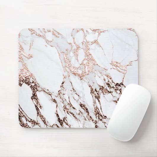 Minimaal brandend Roos Gold Copper Marble White Muismat (Met muis)