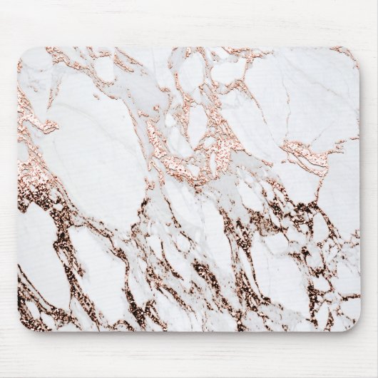Minimaal brandend Roos Gold Copper Marble White Muismat (Voorkant)