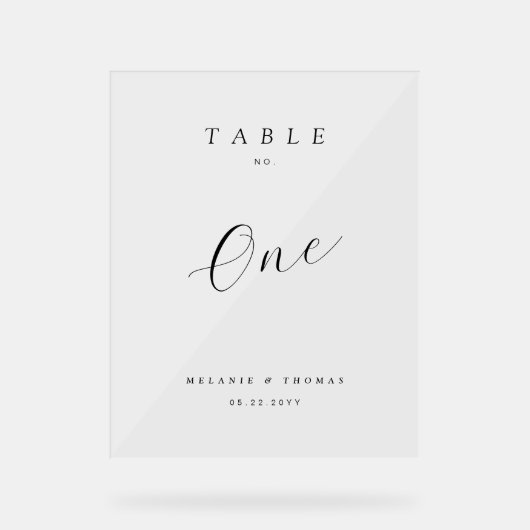 Minimaal Bruiloft Elegant Zwart Script Tafelnummer Acryl Bord (Voorkant)