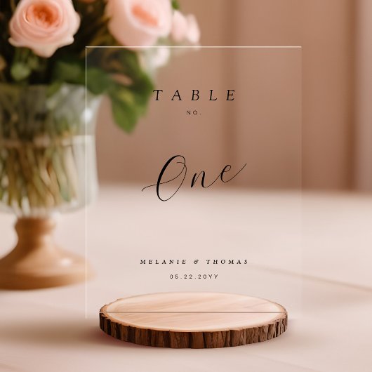 Minimaal Bruiloft Elegant Zwart Script Tafelnummer Acryl Bord