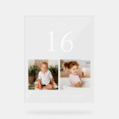 Minimaal Bruiloft Koppels Baby Foto Tafelnummer Acryl Bord (Voorkant)