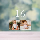 Minimaal Bruiloft Koppels Baby Foto Tafelnummer Acryl Bord (Neutraal)