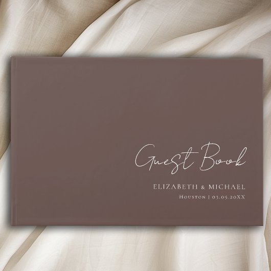 Minimaal, bruin handschrift script bruiloft gastenboek