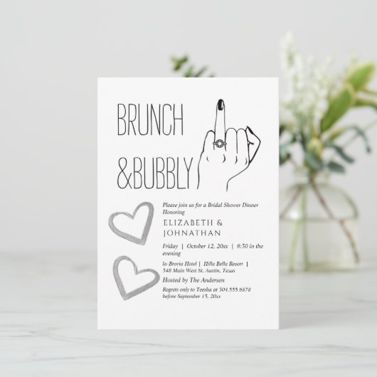 Minimaal Brunch- en Bubbelfeest Uitnodigingsscript Kaart (Staand voorkant)