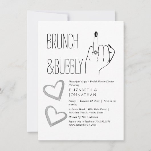 Minimaal Brunch- en Bubbelfeest Uitnodigingsscript Kaart (Voorkant)