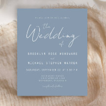 Minimaal budget Stofblauw Script Trouw Uitnodiging