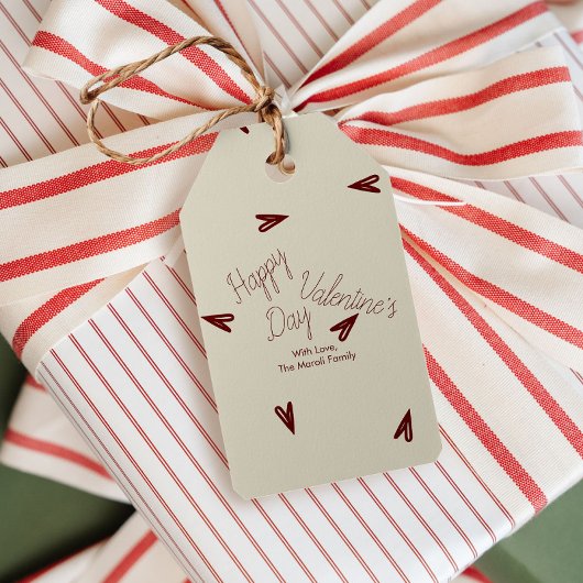 Minimaal Burgundy & Crème Harten Valentijn Cadeaulabel