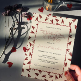 Minimaal Burgundy & Crème Harten Valentijn Kaart