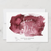 MINIMAAL BURGUNDY WATERVERF BOTANICAL WEDING SAVE THE DATE (Voorkant)
