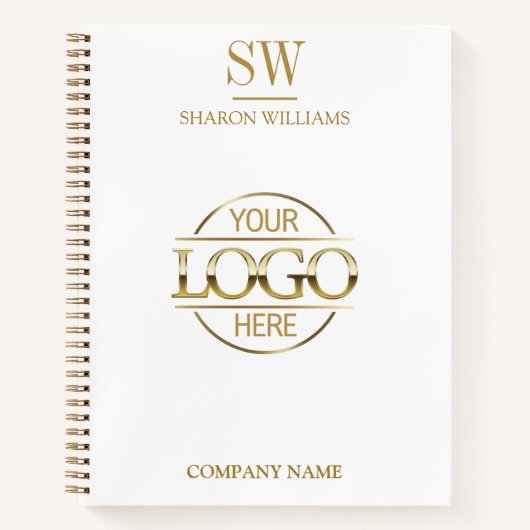 Minimaal Business Logo Wit Goud Monogram Initiaal Notitieboek (Voorkant)