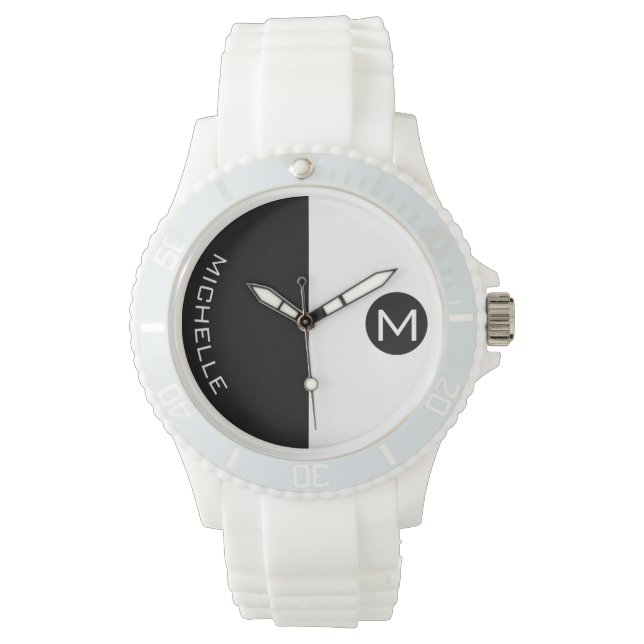 Minimaal BW halftoon monogram Horloge (Voorkant)