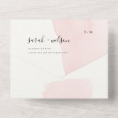 MINIMAAL BWATERCOLOOR BLUSH PINK MONOGRAM WEDING ALL IN ONE UITNODIGING (Achterkant)