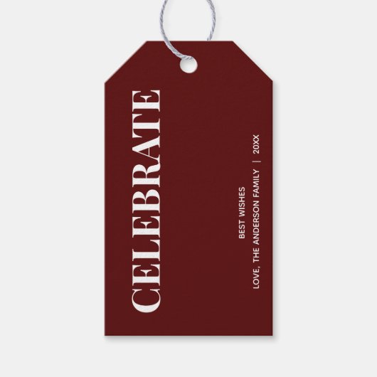 Minimaal CELEBRATE | Diep Rode Feestdagen Cadeaulabel (Voorkant)