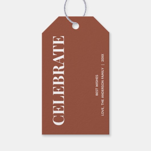 Minimaal CELEBREREN | Terracotta Kerst Cadeaulabel (Voorkant)