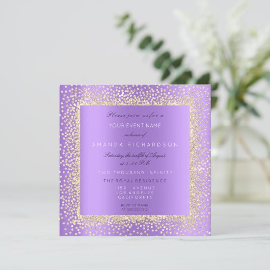 Minimaal Champaigne Goud Zwart Confetti Violet Paa Kaart (Staand voorkant)